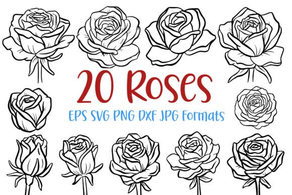 20 Rose Floral Wildflower Flowers SVG Graphics and Illustrations