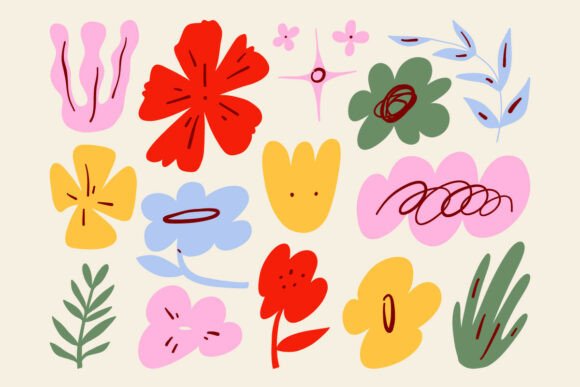 Abstract Floral Doodle Botanical Element Graphics
