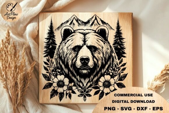Bear Head Mountain Floral SVG Graphics and Illustrations Review