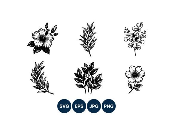 Black and White Botanical Floral Vector Graphics and Illustrations