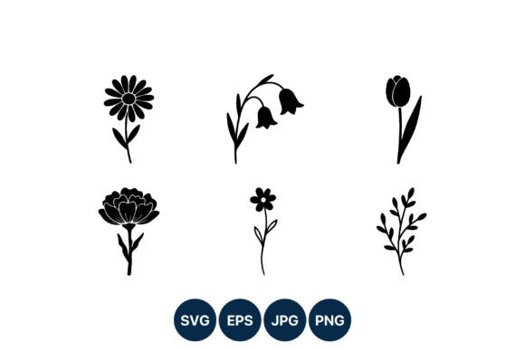 Black and White Floral Icon Set: Essential Graphics and Illustrations
