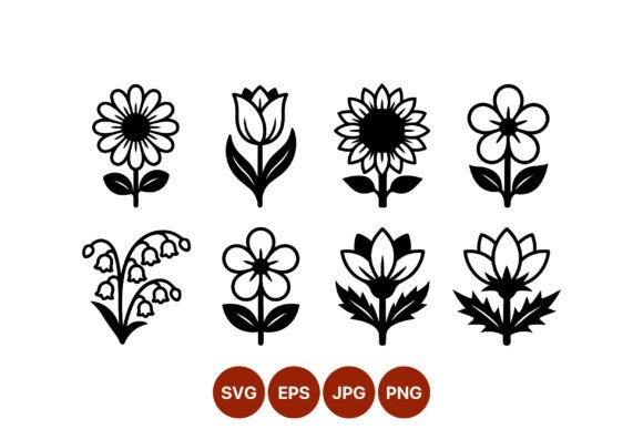 Black and White Floral Icons Set Graphics and Illustrations Review