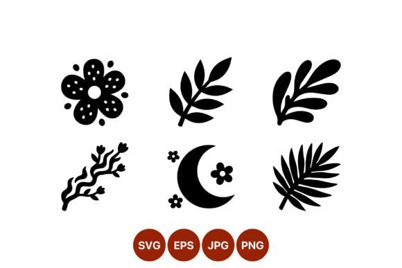 Black and White Floral Moon Leaf Vector Graphics and Illustrations Review