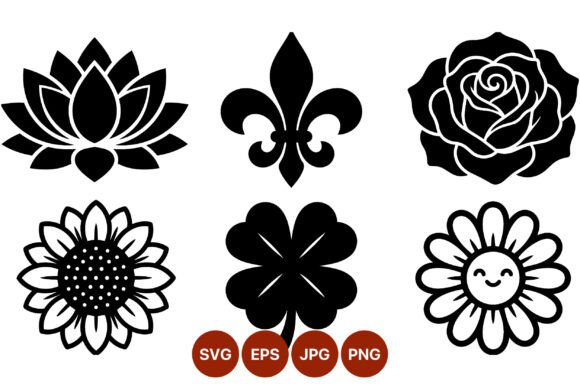 Black and White Floral Vector Icons Set for Graphics and Illustrations