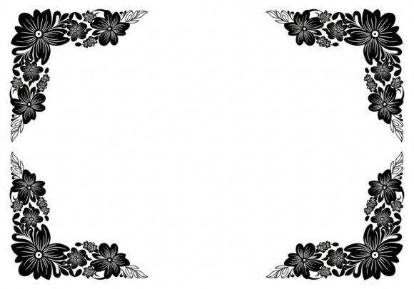 Black Floral Corner Border Flowers Desig Graphics and Illustrations