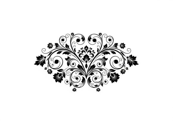 Black Floral Damask Pattern Swirling Graphics and Illustrations