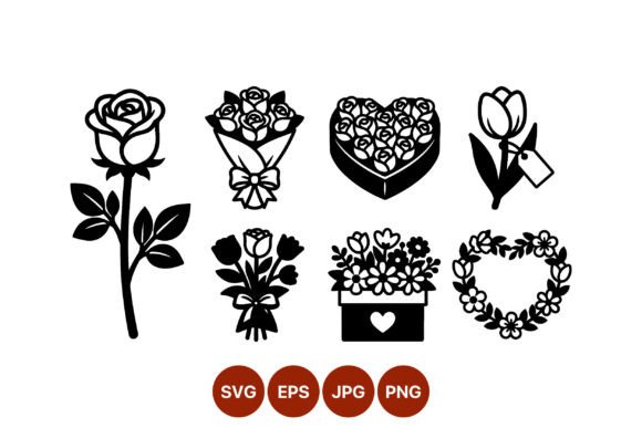 Black White Floral Bouquet Heart Rose Graphics and Illustrations Review
