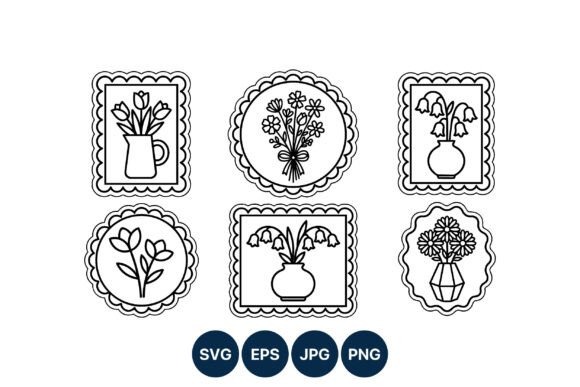 Black White Floral Bouquet Line Art Graphics and Illustrations Review