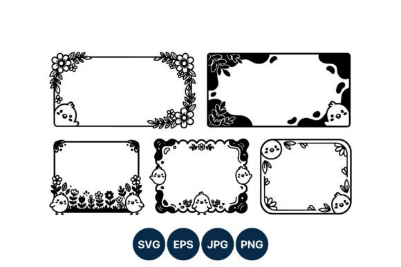 Cute Chick Floral Frame Vector Set: Graphics and Illustrations for Blog Design