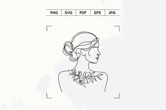 Elegant Woman Floral Line Art Portrait Graphics and Illustrations