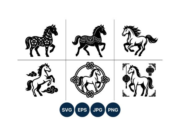 Floral and Ornamental Horse Silhouettes Graphics and Illustrations
