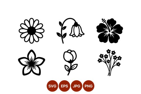 Floral Black and White Flower Icons for Modern Graphics and Illustrations