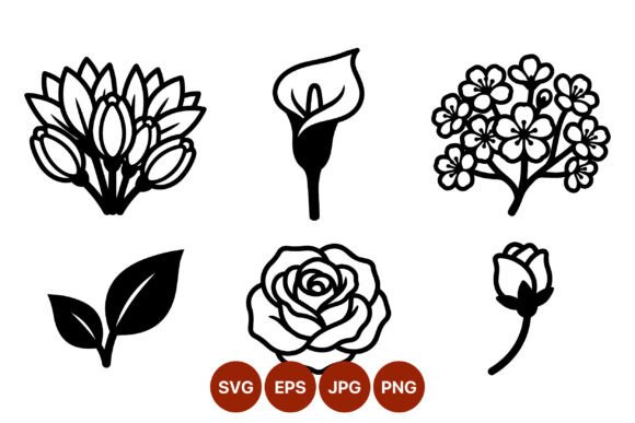 Floral Black White Flower Icons: Graphics and Illustrations for Editorial Polish