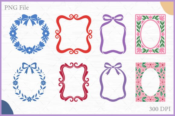 Floral Coquette Frame PNG Clipart Bundle