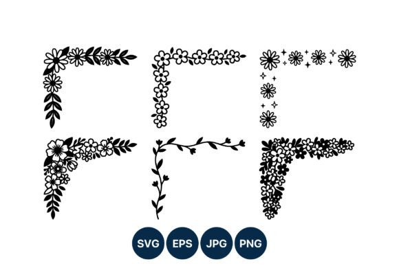 Floral Corner Borders Black and White Graphics and Illustrations