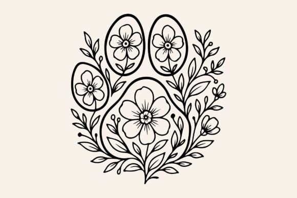 Floral Dog Paw Line Art Clipart Vector for Graphics and Illustrations
