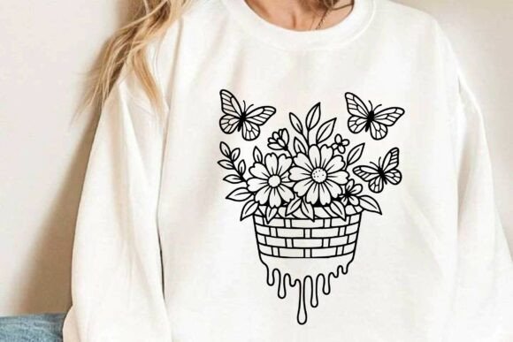 Floral Dripping Basket Butterfly Vector Graphics and Illustrations