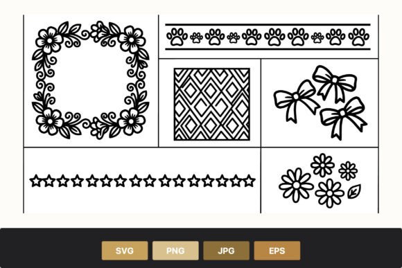 Floral Frame Paws Bows Stars Flowers Graphics and Illustrations Review