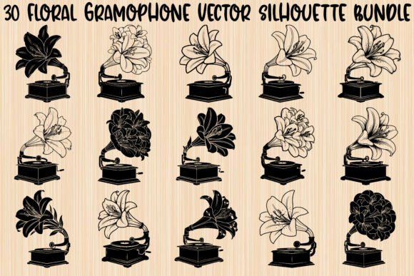 Floral Gramophone Silhouette Bundle Graphics and Illustrations Review