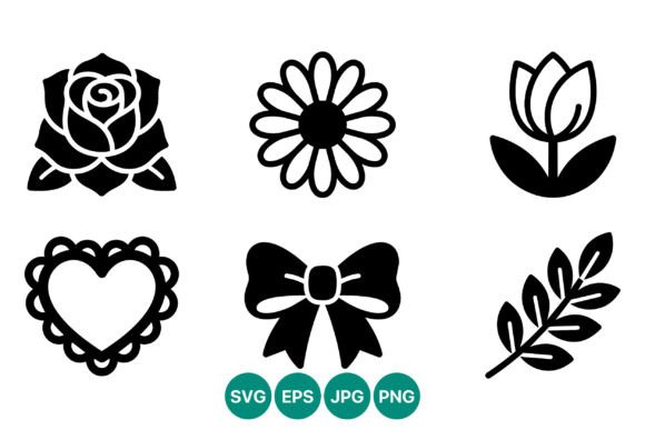 Floral Heart Bow Leaf Vector Icons: Graphics and Illustrations Review