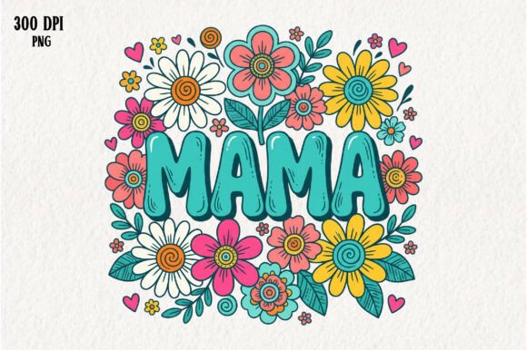 Floral Mama PNG, Retro Mom PNG Graphics and Illustrations
