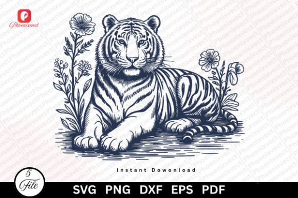 Floral Vintage Hand Drawn Tiger SVG PNG Graphics and Illustrations Review