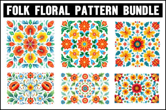 Folk Floral Pattern Bundle: Graphics and Illustrations for Branding