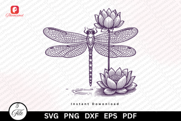 Hand Drawn Floral Dragonfly SVG PNG Graphics and Illustrations Review