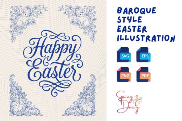 Happy Easter SVG Bundle Baroque Floral