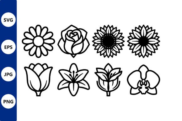 Line Art Floral Icon Set of Eight Graphics and Illustrations