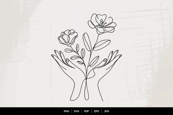 Minimal Floral Hands Line Art Graphics and Illustrations Review