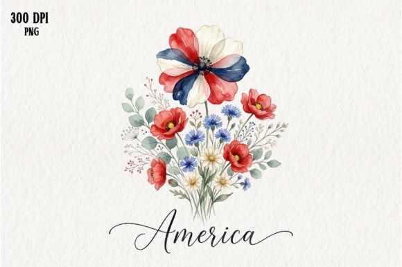 Patriotic America Floral Watercolor PNG Graphics and Illustrations Review