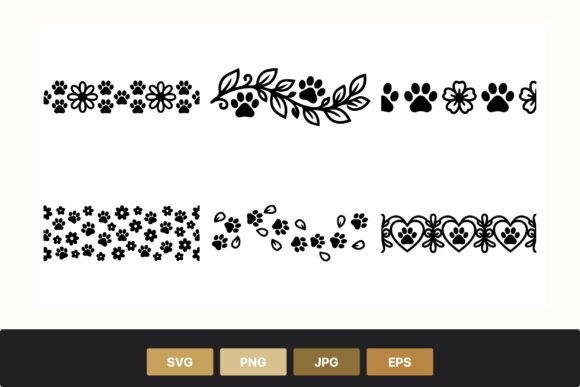 Paw Prints Floral Border Patterns: Graphics and Illustrations for Sellers