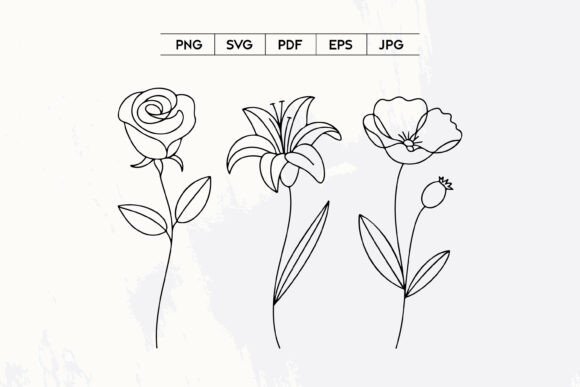 Rose Lily Poppy Floral Line Art SVG Set Graphics and Illustrations Review