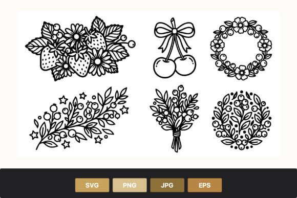 Strawberry Cherry Floral Wreath Bundle Graphics and Illustrations Review
