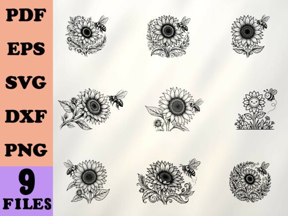 Sunflower Bee Floral SVG Bundle Graphics and Illustrations