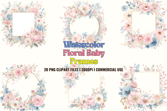 Watercolor Floral Baby Frames Clipart Graphics and Illustrations Review
