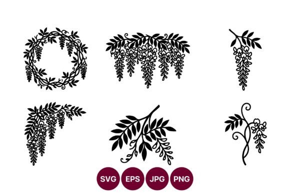 Wisteria Vines and Floral Silhouettes in Graphics and Illustrations