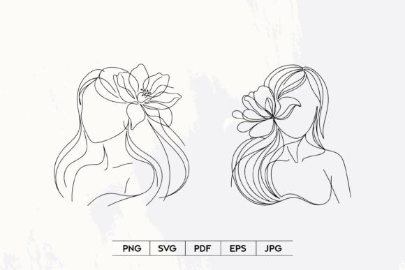 Woman Floral Line Art SVG Set: Modern Graphics & Illustrations for Branding